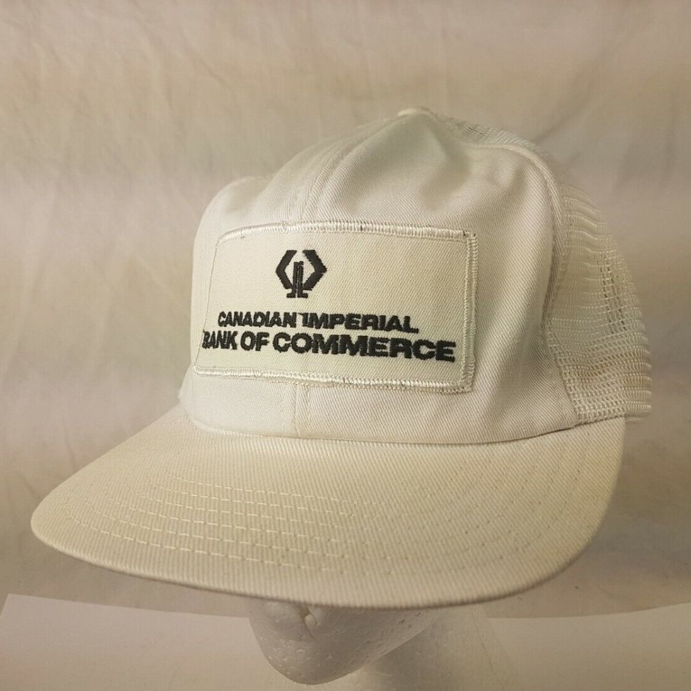 CIBC BANK Cap Trucker Hat Snapback Baseball Vintage retro 80s white